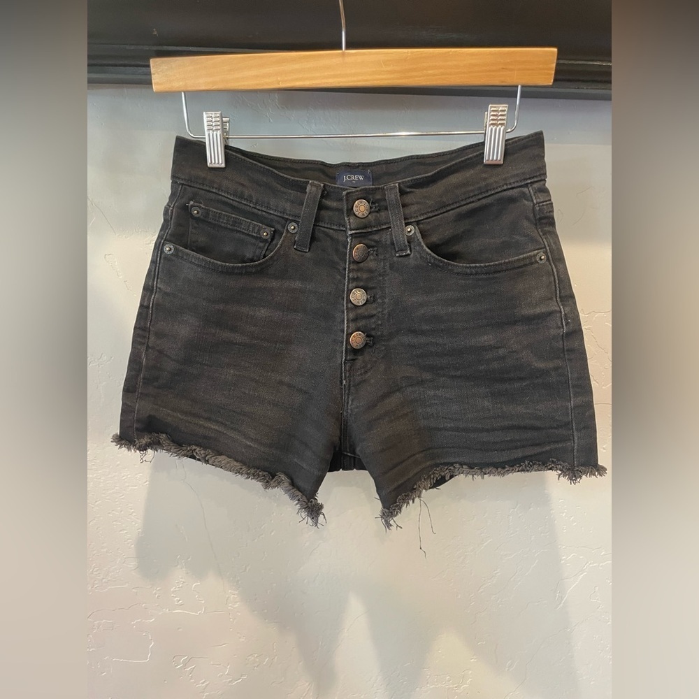 Women's j.Crew high-rise button butterfly wedgy fit Black Denim Shorts